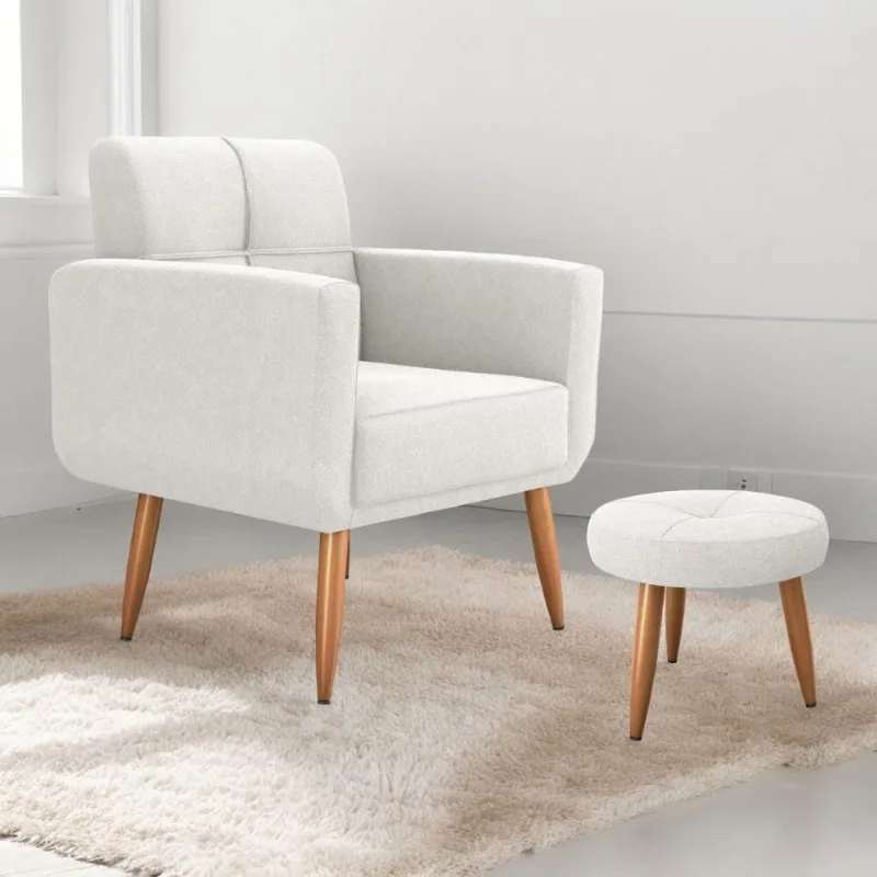 Poltrona e Puff Villa Savana para Sala Boucle Conforto Natural Pés Palito Matrix