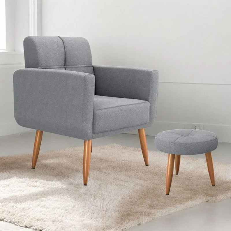 Poltronas E Puff Conjunto De Sala Para Sala De Estar Boucle Com Apoio Para Os Pés Cinza
