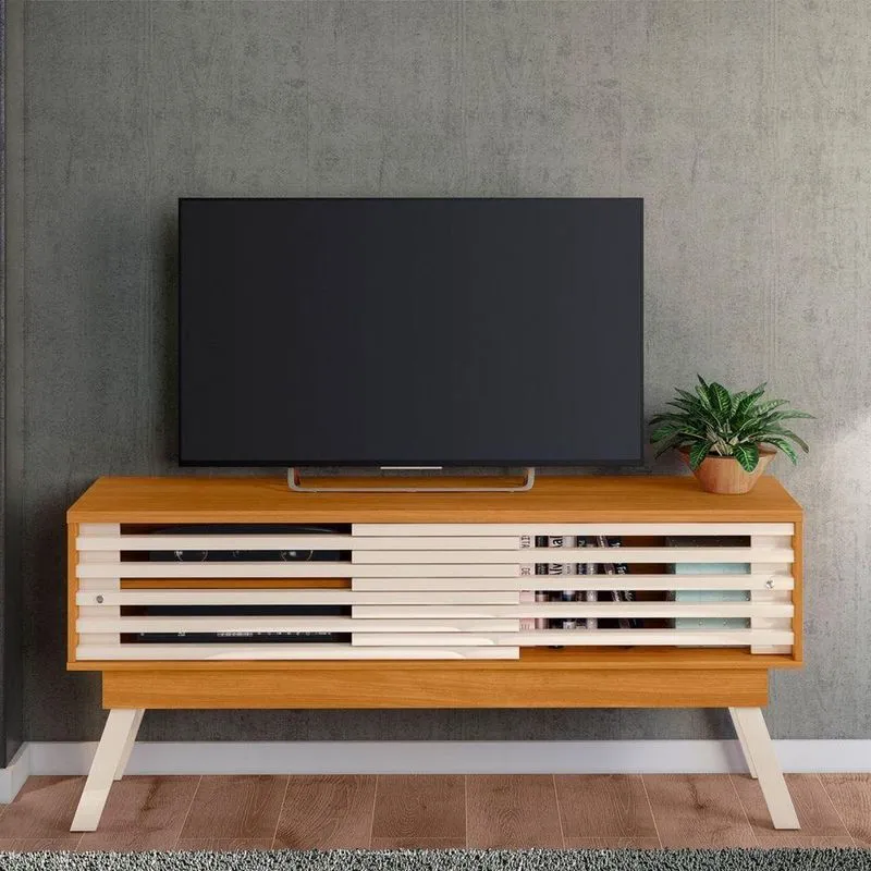 Rack Bancada Frizz 1.5 Para TV 65 Cinamomo Off White MDP Com Porta de Correr Casah