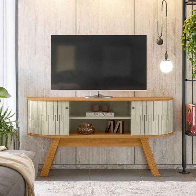 Rack Pluma para TV 55 136CM MDP com 2 Portas Correr Cumaru Opala Casah