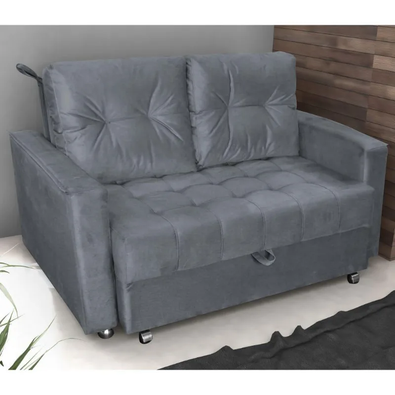 Sofá Cama Pérola 2 Lugares Retrátil 140CM Cinza Veludo Matrix