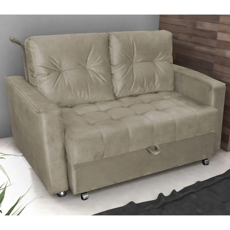 Sofá Cama Tália 2 Lugares Retrátil Marrom Veludo Matrix