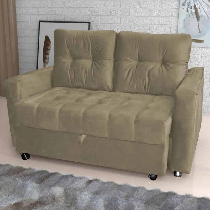 Sofá Cama Villa Mistral 2 Lugares Retrátil e Reclinável Marrom Veludo Matrix