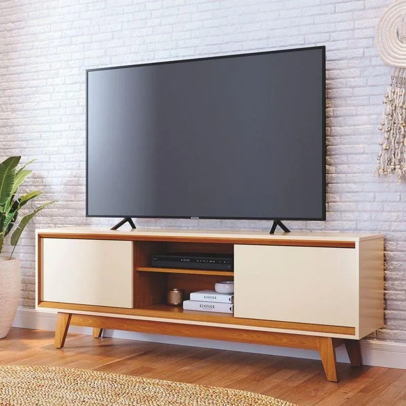 Bancada Para TV Enzo 70 Polegadas 164cm MDP Cinamomo Off White Casah