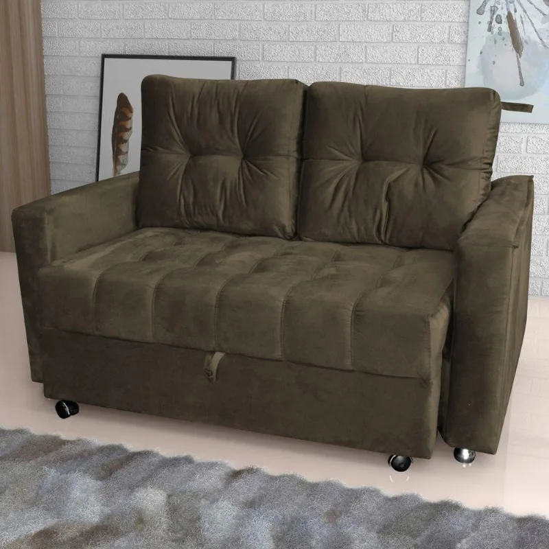 Sofá Cama Nora 2 Lugares Retrátil e Reclinável 140CM Marrom Veludo Matrix