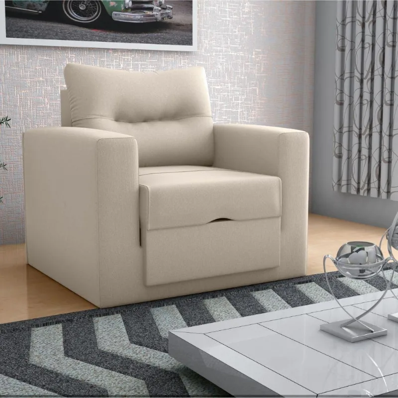 Sofá Cama Natura 1 Lugar Reclinável 93CM Bege Suede Matrix Moderno Liso