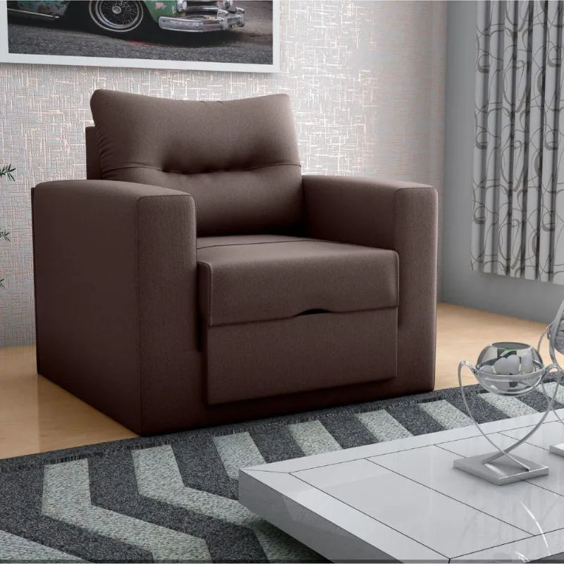 Sofá Cama Aquarel 1 Lugar 93CM Marrom Suede Matrix com Abertura Frontal e 6 Pés em PVC