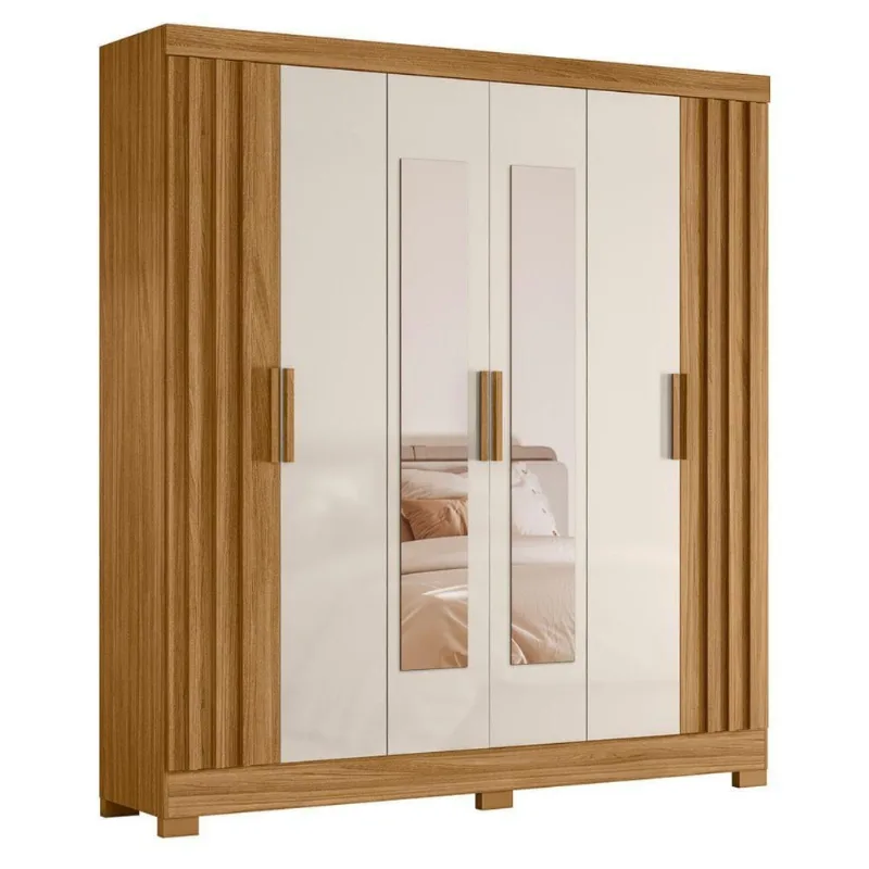 Guarda Roupa Casal Aquarel 6 Portas de Bater 2 Gavetas MDP Freijó-Off White Moval Móveis