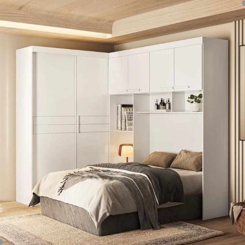 Guarda Roupa Modulado Casal Vila Serena 4 Portas Correr 5 Gavetas MDP Branco Moval Móveis