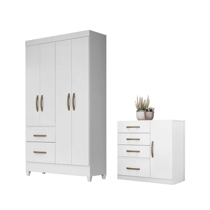 Conjunto De Guarda Roupa E Cômoda Petra 5 Portas 4 Gavetas Mdp 110cm Branco Rosa Azul Lilás