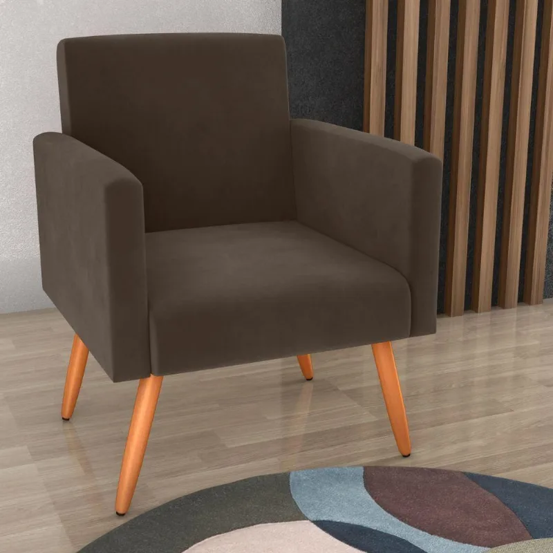 Poltrona Prisma para Sala Reclinavel Veludo Espuma D20 Assento Marrom Matrix