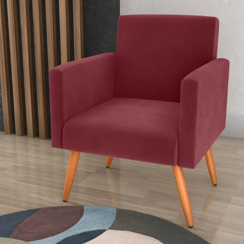 Poltrona Renoir para Sala Veludo Espuma D20 Vinho Matrix