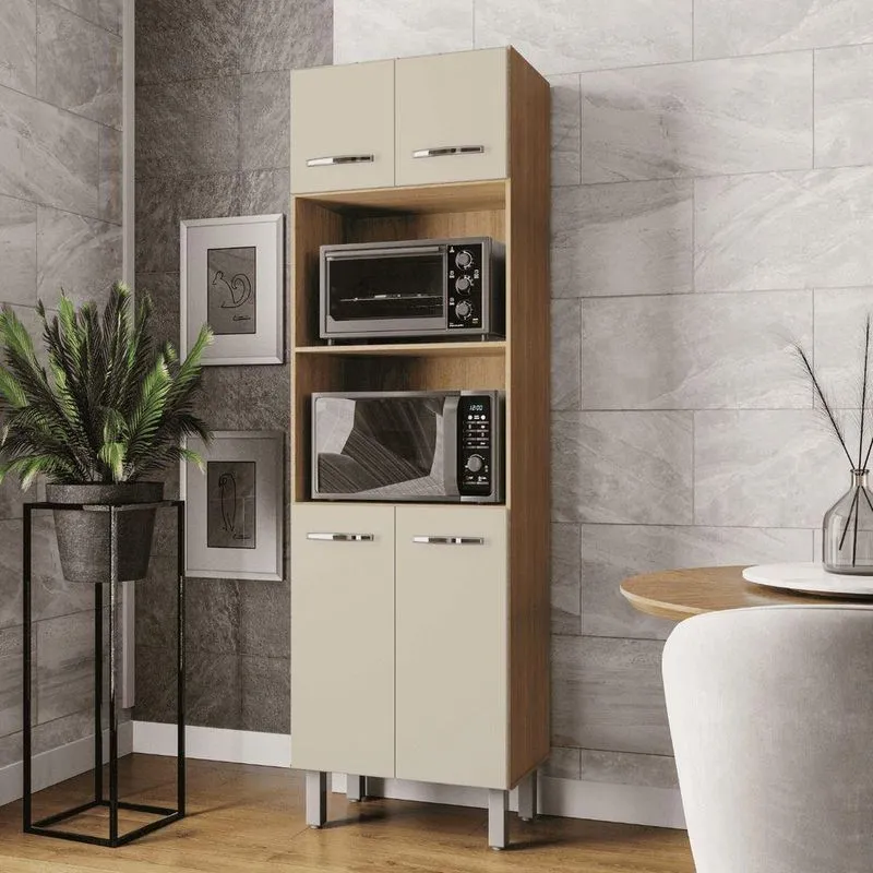 Armário De Cozinha Nilo 4 Portas Com Nichos MDP 60cm Marrom