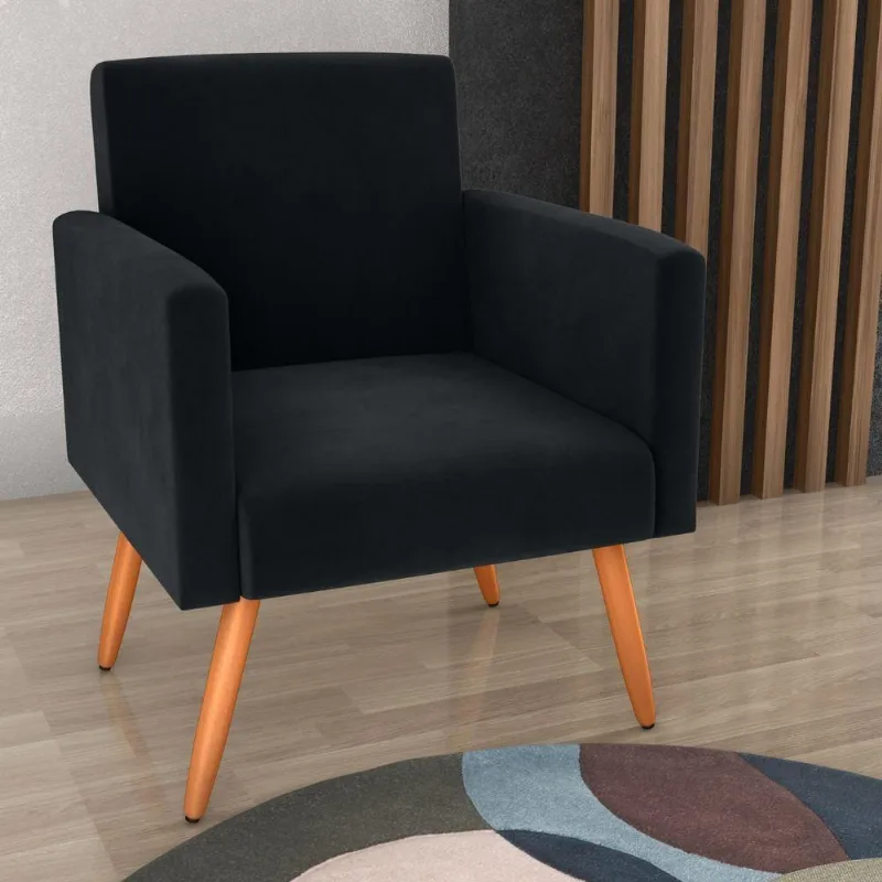 Poltrona Eron para Sala Reclinável Veludo Inca Preto Matrix