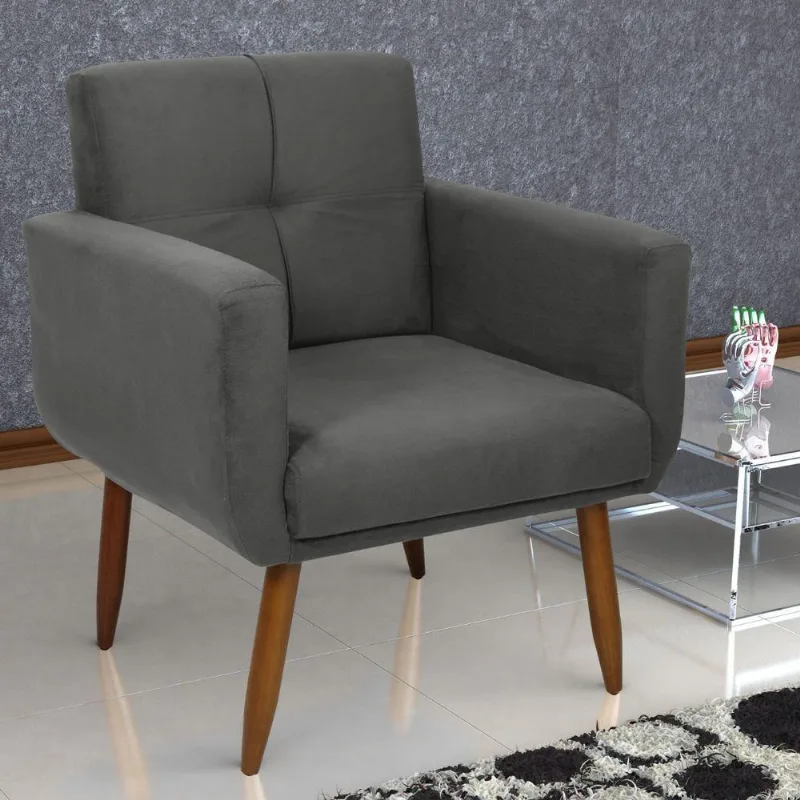 Poltrona Ravel para Sala Suede Conforto Espuma Cinza Matrix
