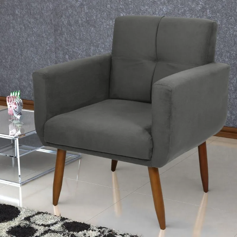 Poltrona Decorativa Ícone para Sala Suede Reclinável Cinza Matrix