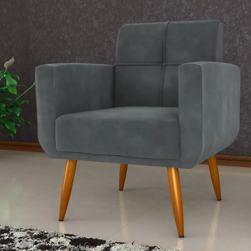 Poltrona Terra Nobre para Sala Veludo Conforto Assento D23 Cinza Matrix
