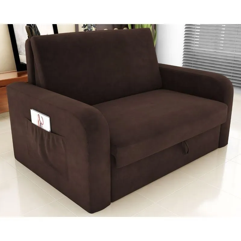 Sofá Cama Brisa 2 Lugares 140cm Marrom Suede Com Baú Matrix