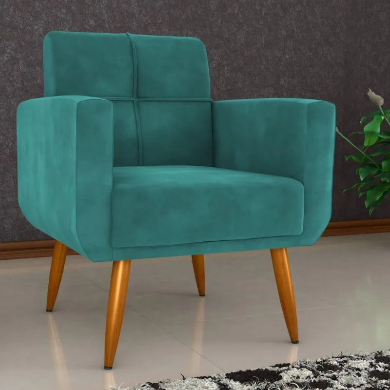 Poltrona Brisa Alta Reclinável para Sala Veludo Espuma D23 Verde Menta Matrix 1 Lugar
