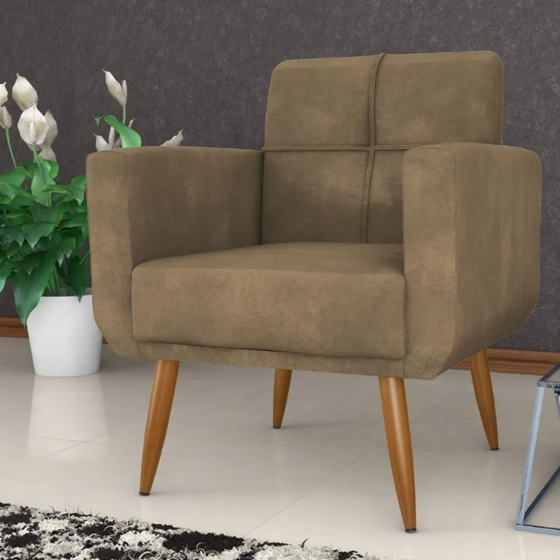 Poltrona Amora para Sala Conforto Veludo Turkey Encosto e Assento Espuma D23 Marrom Matrix