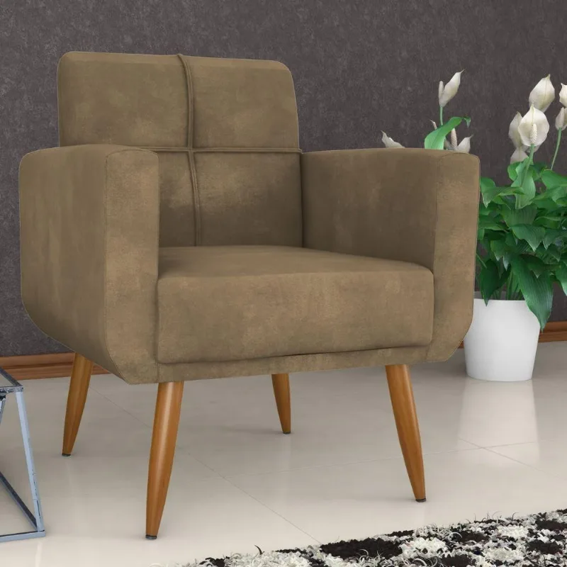 Poltrona Lena para Sala Veludo Turkey Conforto Espuma D23 Cappuccino Matrix