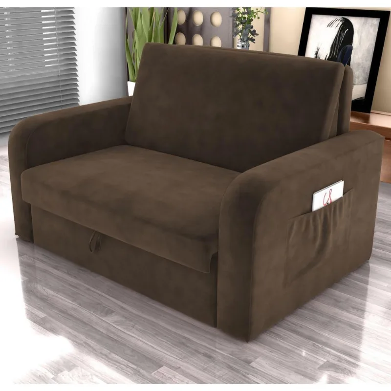 Sofá Cama Jade 2 Lugares 140CM Marrom Veludo Baú Matrix