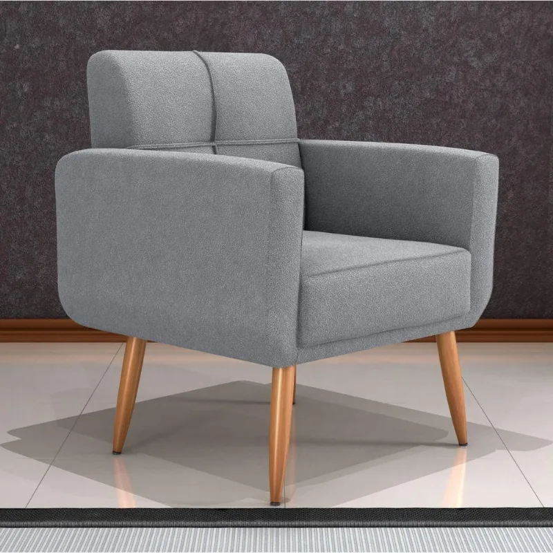 Poltrona Aurora para Sala Boucle Cinza Assento Espuma D23 Matrix