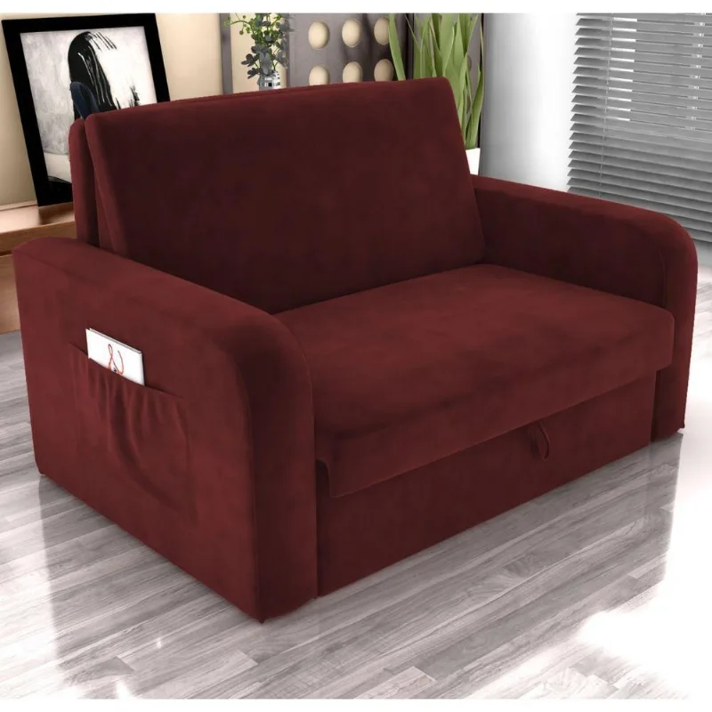 Sofá Cama Jasmim 2 Lugares 140CM Vinho Veludo Matrix Baú