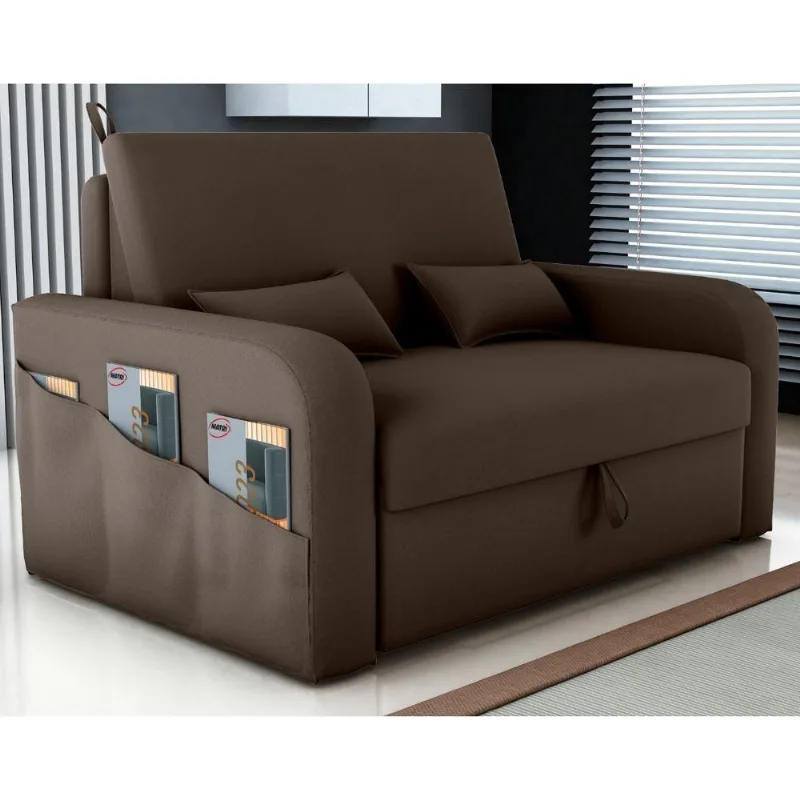Sofá Cama Milan 2 Lugares 140CM Marrom Veludo Baú Abertura Frontal Matrix