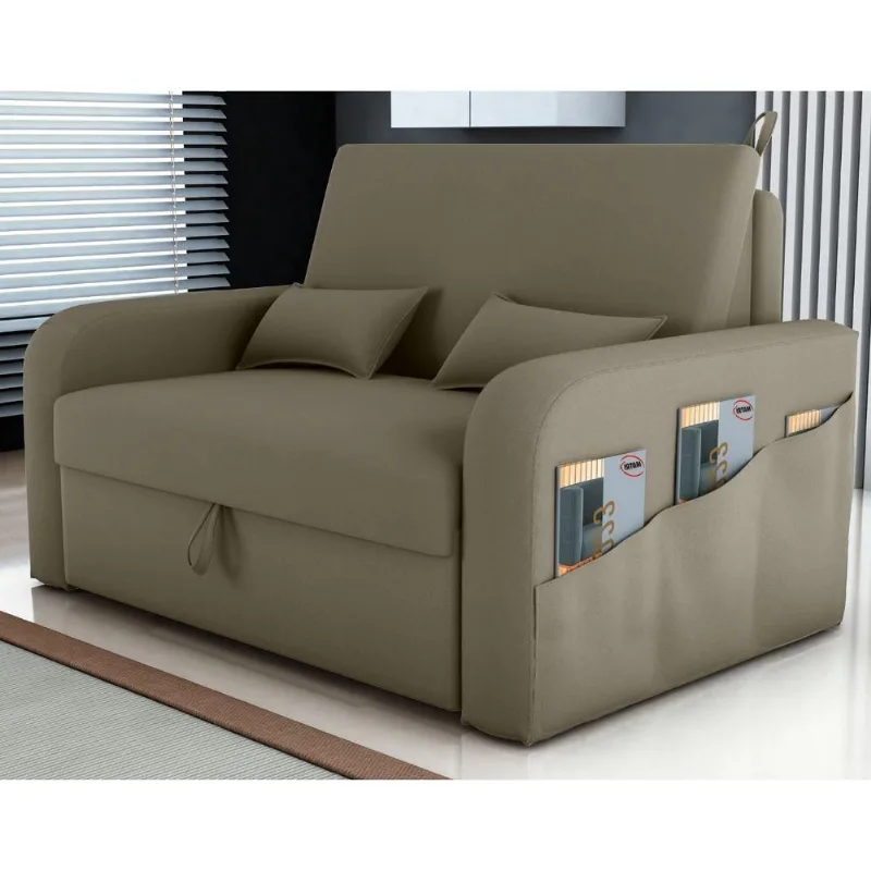 Sofá Cama Argos 2 Lugares 140CM Cappuccino Veludo com Baú Matrix