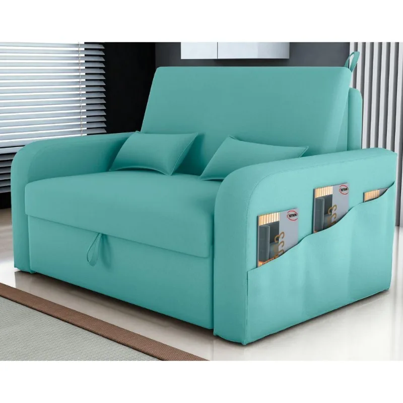 Sofá Cama Nora 2 Lugares 140CM Verde Veludo Baú Abertura Frontal Matrix