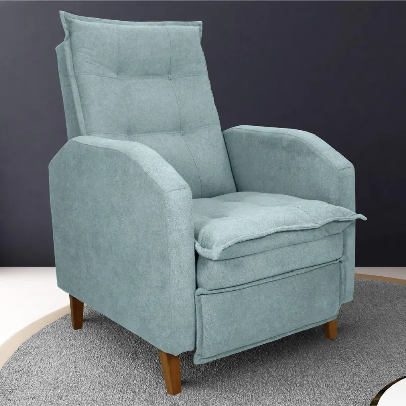Poltrona Reclinável Aurum Encosto Ajustável Veludo Assento D23 Azul Matrix