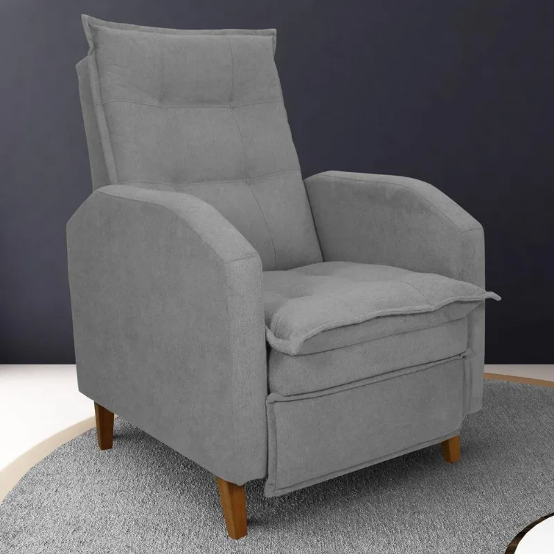 Poltrona Reclinável Milan Tecido Boucle Espuma D23 Cinza Matrix