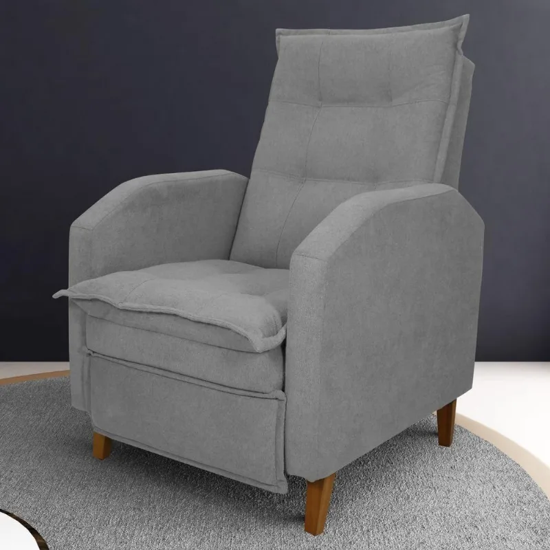 Poltrona Reclinável Aurora Veludo Conforto Apoio para Braços e Pés Cinza Matrix