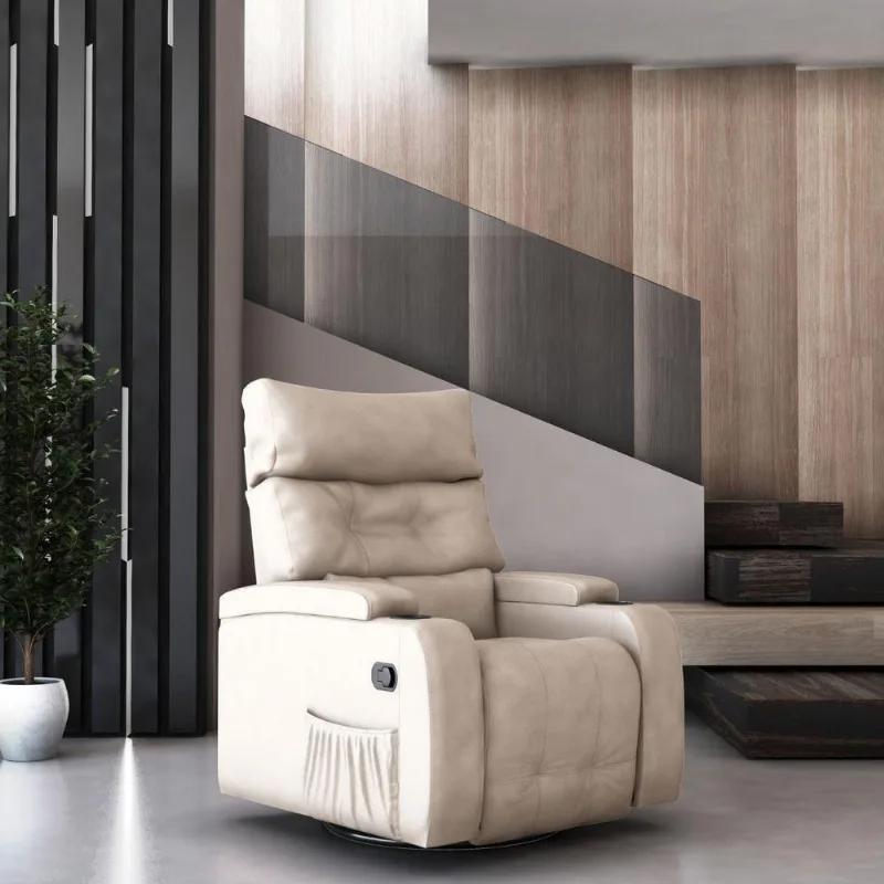 Poltrona Domus Bella Reclinável Corino Espuma D23 Giratória Balanço Bege Matrix