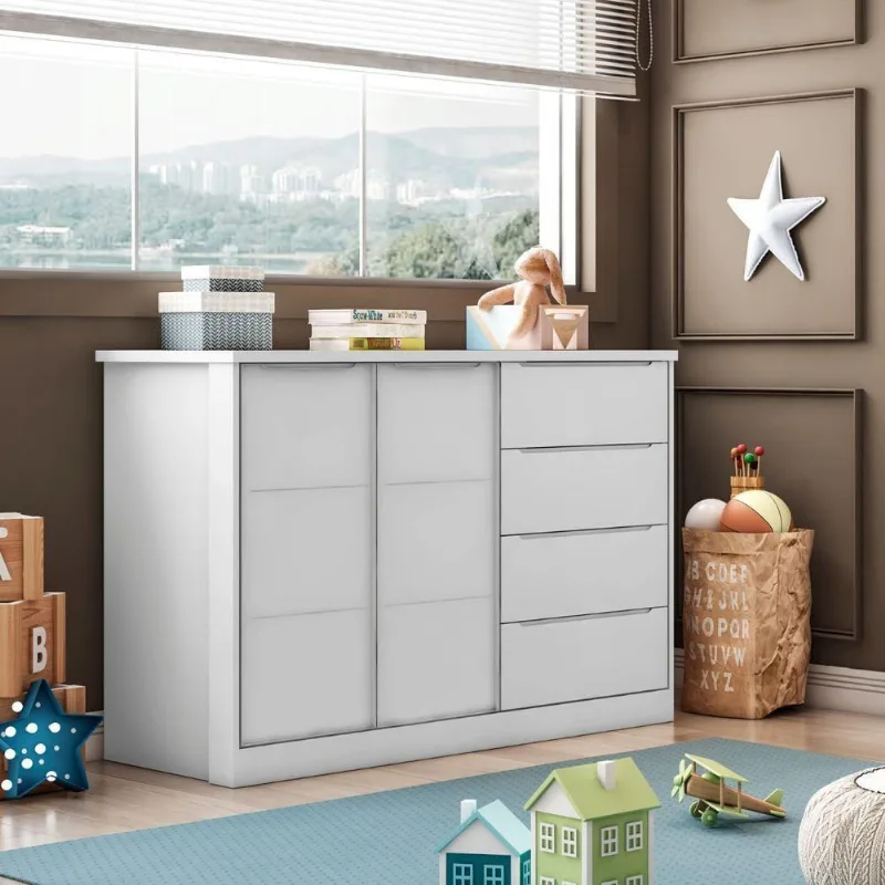Cômoda Davi 4 Gavetas MDF Puxador Cava Branco 130CM Phoenix