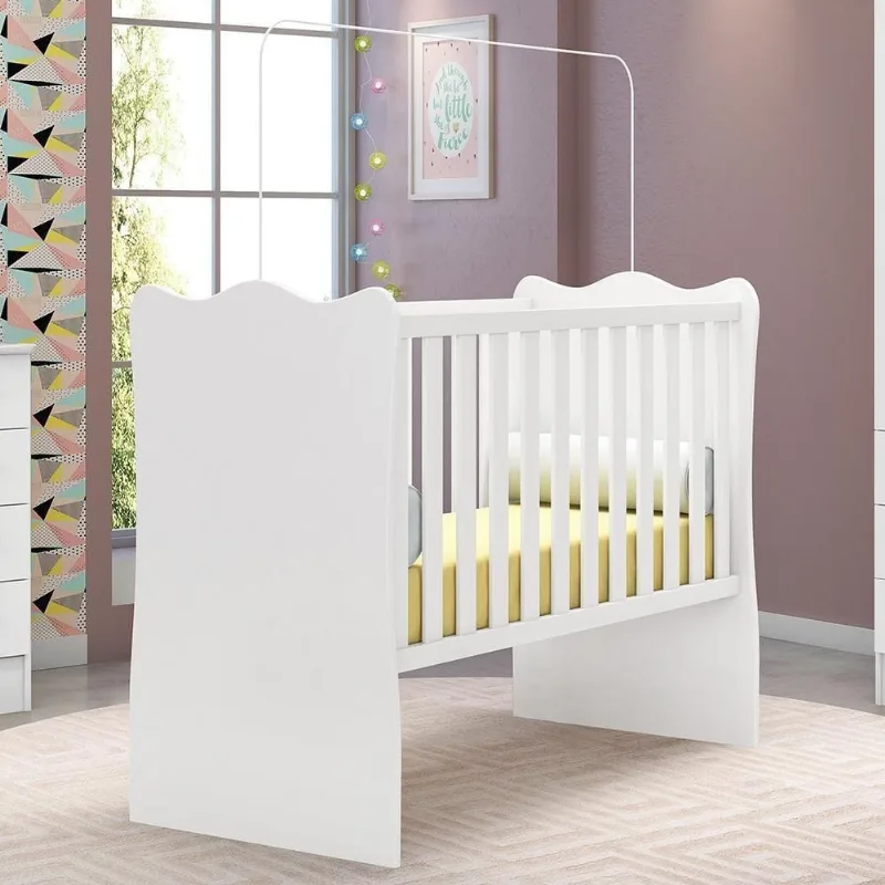 Berço Atena Retrô Mini Cama com Estrado Regulável Branco Qmovi