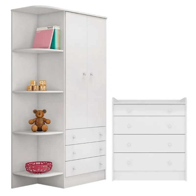 Conjunto Guarda Roupa E Cômoda Domus Bella 2 Portas 4 Gavetas Mdp Branco Qmovi