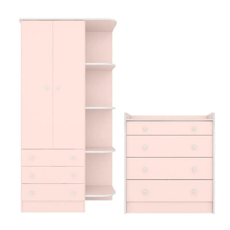 Conjunto Guarda Roupa E Cômoda Solar Nobre 2 Portas 3 Gavetas Mdp Rosa Acetinado Qmovi