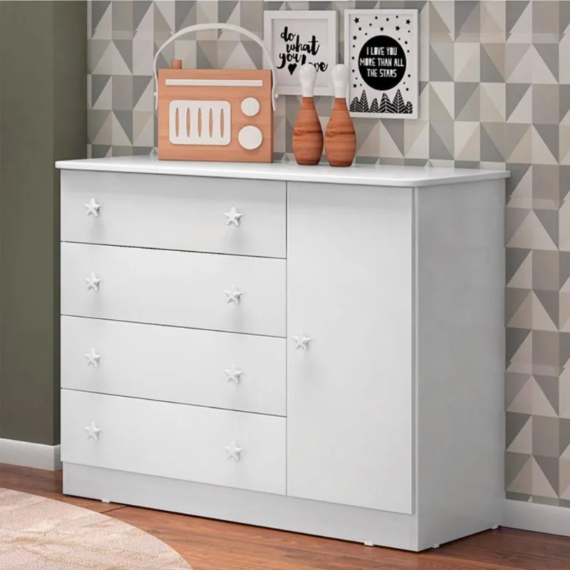 Cômoda Aurora 1 Porta 4 Gavetas MDP Puxador Sim Branco Qmovi