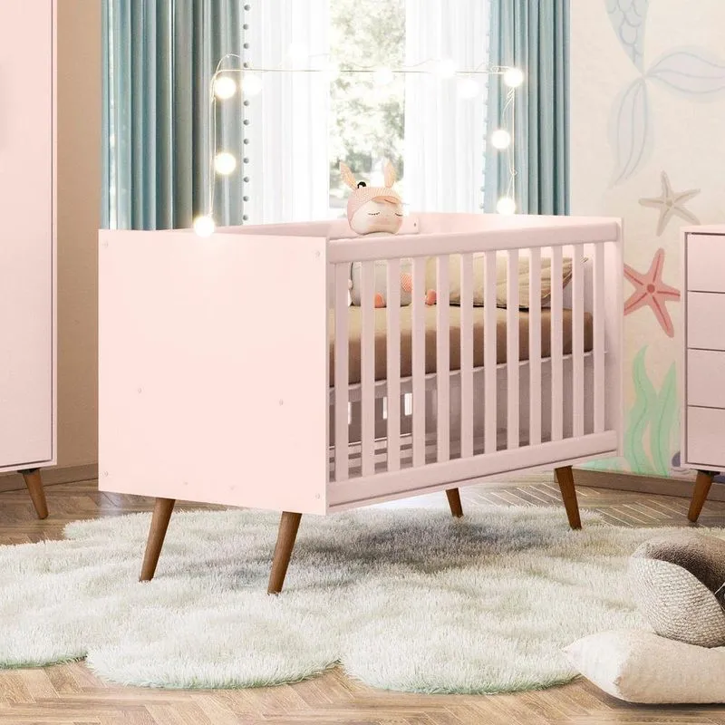 Berço Mini Cama Retro Gael Converte Em Mini Cama Estrado Regulável Rosa Qmovi