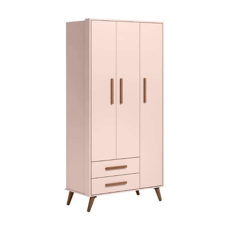 Guarda Roupa Infantil Bruma Nobre 3 Portas Giratória 2 Gavetas Retrô Rosa Qmovi