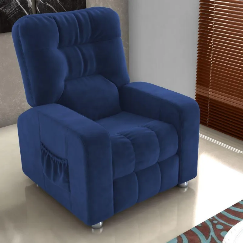 Poltrona Celeste Reclinável Veludo Conforto Azul Assento D23 Encosto Fibra Siliconada Matrix