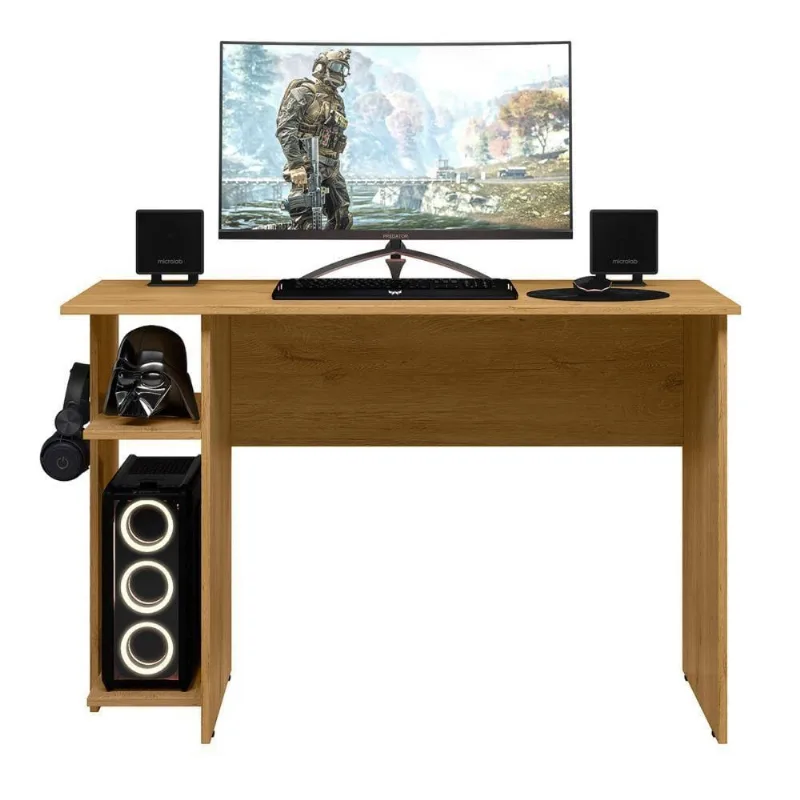 Mesa para Computador Retangular Casa da Riviera Gamer 2 Prateleiras Moderno MDP 114CM Marrom
