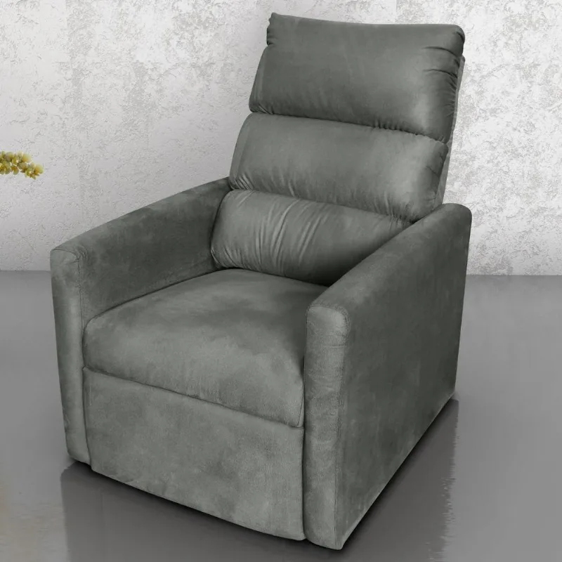 Poltrona Reclinável Mabel Suede Conforto Espuma D23 Encosto Fibra Siliconada Cinza Matrix
