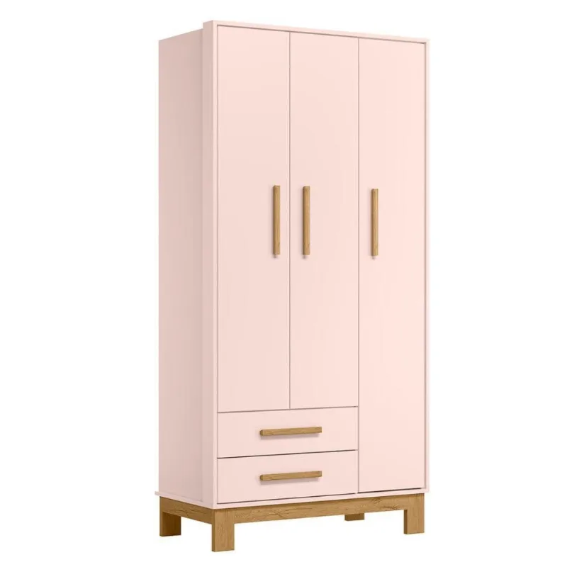 Guarda Roupa Solteiro Gran Aurora 3 Portas 2 Gavetas MDP Rosa Acetinado Qmovi