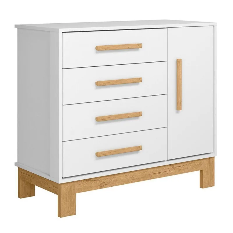 Cômoda Aurélia Infantil 4 Gavetas MDP Puxador Plástico Branco Qmovi