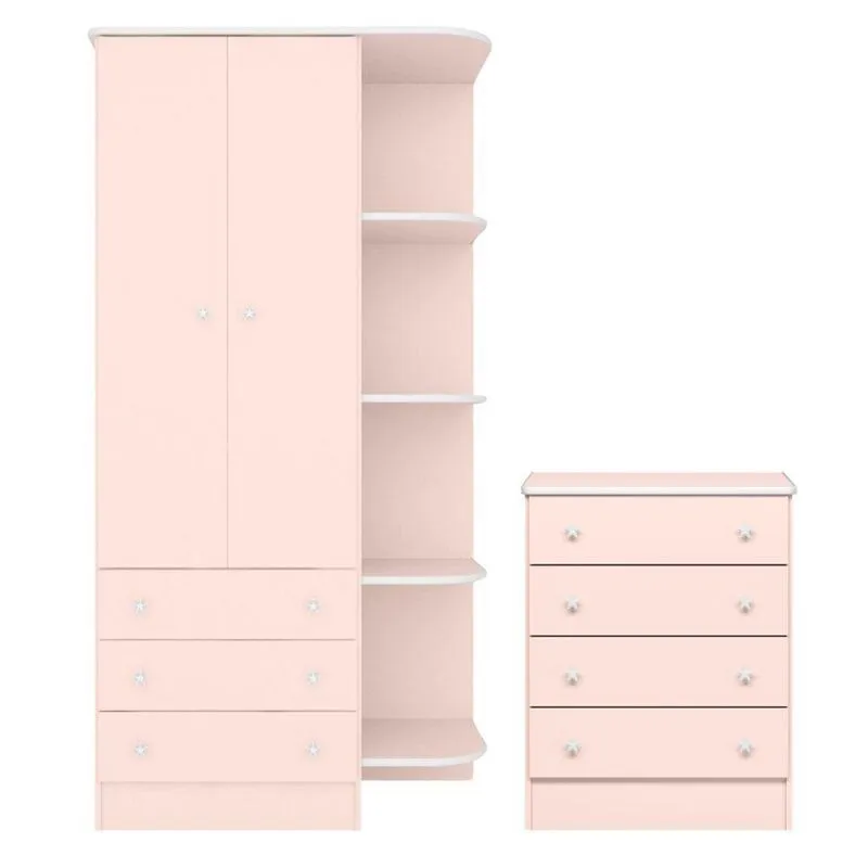 Conjunto De Cômoda E Guarda Roupa Infantil Villa Aurora 2 Portas 7 Gavetas Mdp Rosa Acetinado Qmovi