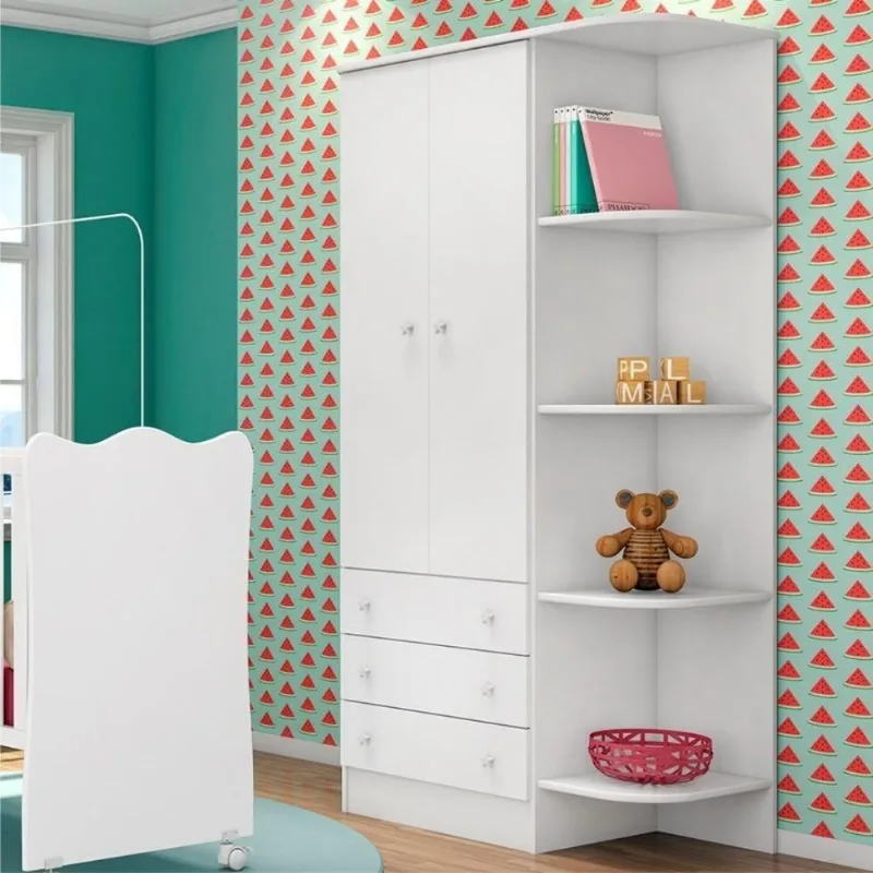 Guarda Roupa Casal Louis 2 Portas 3 Gavetas MDP Branco Qmovi