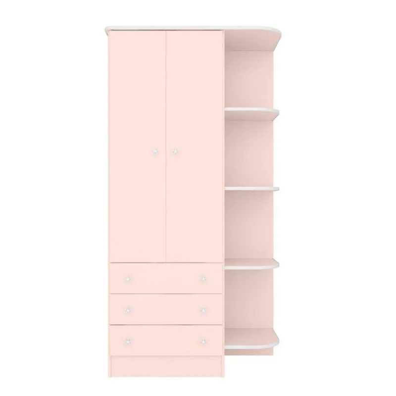 Guarda Roupa Infantil Solar de Veneza 2 Portas Giratória 3 Gavetas Rosa Acetinado Qmovi